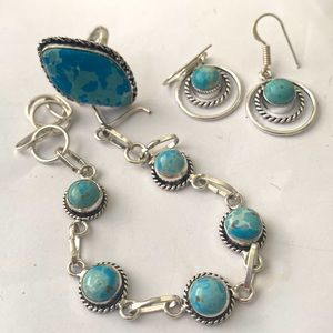 Beautiful, new set. Larimar earrings , bracelet and ring size 7